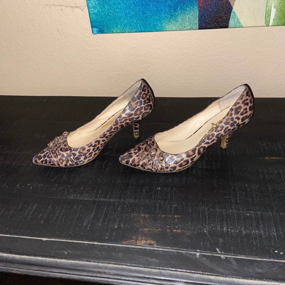 American vintage leopard print high heels party fashion formal pumps size 7.5
